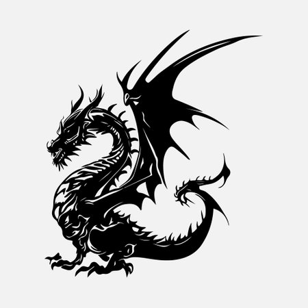 Dragon head tattoo. Vector illustration. Isolated on white background.のイラスト素材