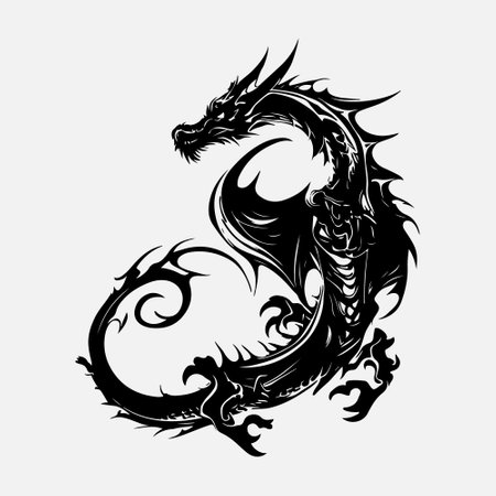 Dragon head tattoo in black and white. Vector illustration for your designのイラスト素材