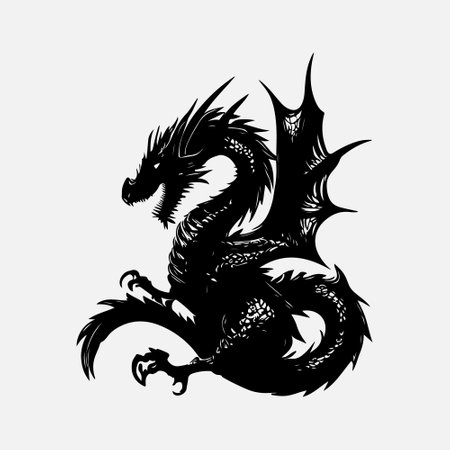 Dragon tattoo on white background. Vector illustration in black and white.のイラスト素材