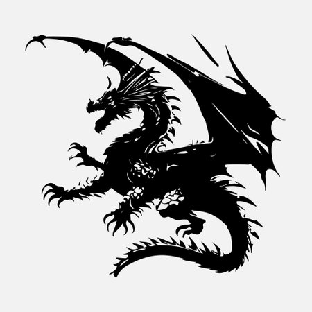 Dragon tattoo. Silhouette of a dragon. Vector illustration.のイラスト素材