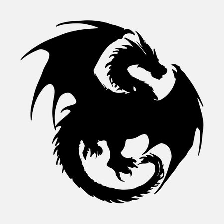 Dragon . Silhouette of a dragon on a white backgroundのイラスト素材
