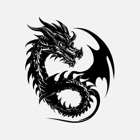 Dragon head tattoo on white background. Vector illustration of dragon head tattoo.のイラスト素材