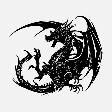 Dragon tattoo. Tattoo dragon isolated on white background. Vector illustration.のイラスト素材