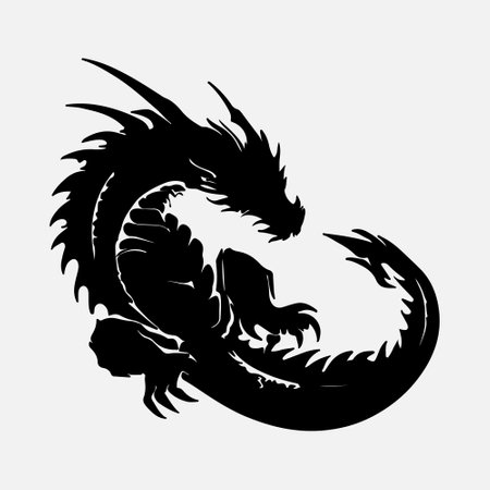 Dragon silhouette. Vector illustration isolated on white background. Tattoo design.のイラスト素材
