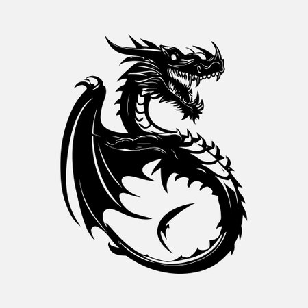 Dragon vector illustration on white background for tattoo, logo, emblem, t-shirt design.のイラスト素材