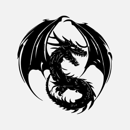 Dragon head vector illustration isolated on white background. Tattoo design.のイラスト素材