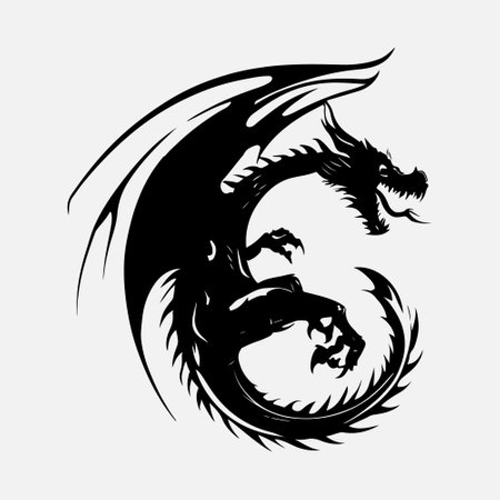 Dragon head tattoo vector illustration in black and white colors isolated on white backgroundのイラスト素材