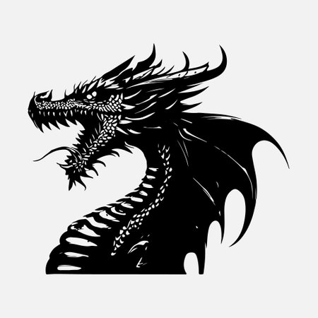 Dragon head isolated on white background. Black and white vector illustration.のイラスト素材