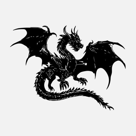 Dragon logo. Black and white dragon vector illustration. Dragon symbol.のイラスト素材