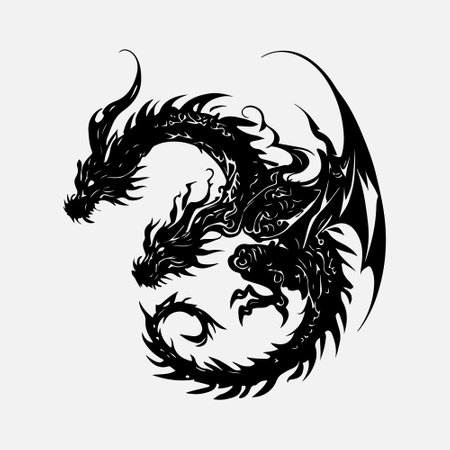 Dragon head tattoo. Black and white vector illustration isolated on white background.のイラスト素材