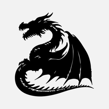 Dragon, vector illustration of a mythical creature, black and white styleのイラスト素材
