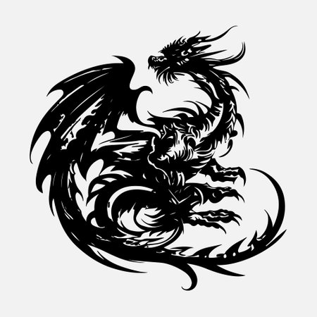 Dragon tattoo. Vector illustration isolated on white background. Tattoo designのイラスト素材