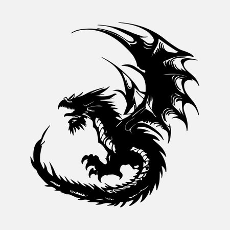 Dragon tattoo on a white background. Vector illustration in black and white.のイラスト素材