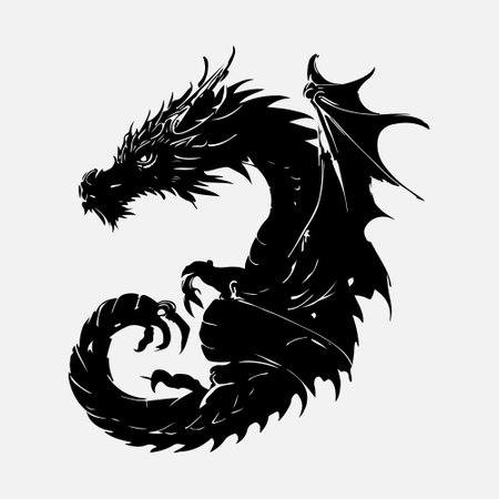 Dragon. Black and white vector illustration. Isolated on white background.のイラスト素材