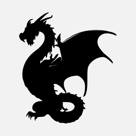 Dragon black silhouette isolated on white background. Vector illustration for your designのイラスト素材