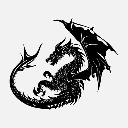 Dragon tattoo. Black and white vector illustration isolated on white background.のイラスト素材