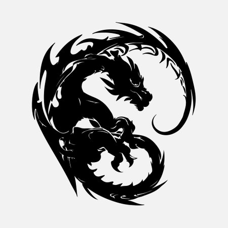 Dragon head tattoo in black on a white background. Vector illustration.のイラスト素材