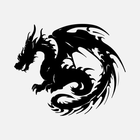 Dragon tattoo, black and white vector illustration isolated on white background.のイラスト素材