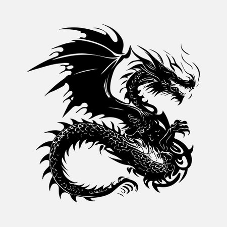 Dragon head tattoo vector illustration in black and white colors isolated on white backgroundのイラスト素材