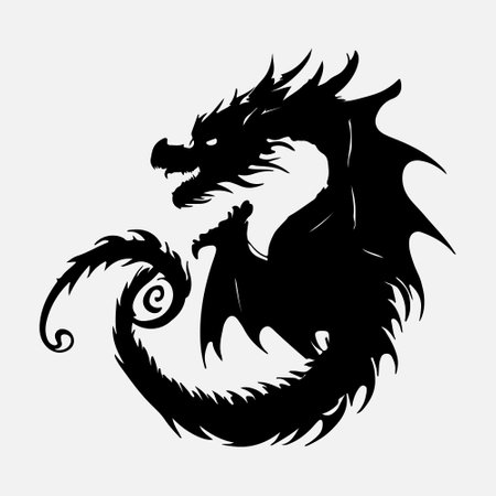 Dragon head tattoo on white background. Black and white vector illustration.のイラスト素材