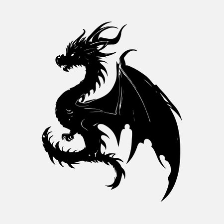 Dragon black silhouette isolated on white background. Vector illustration for your designのイラスト素材