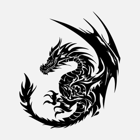 Dragon tattoo. Black and white vector illustration isolated on white background.のイラスト素材