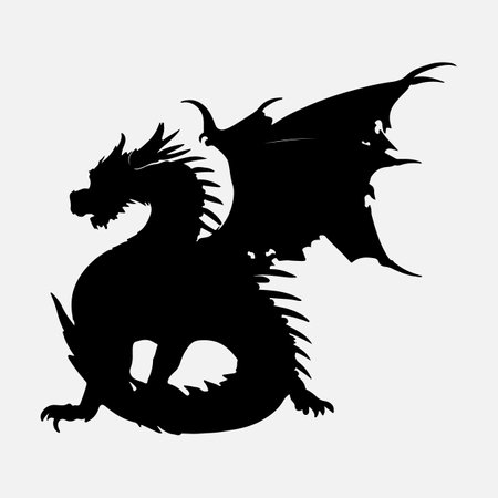 Dragon black silhouette isolated on white background. Vector illustration for your designのイラスト素材