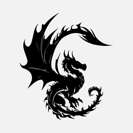 Dragon tattoo vector illustration isolated on white background. Design element for logo, label, emblem, sign.のイラスト素材