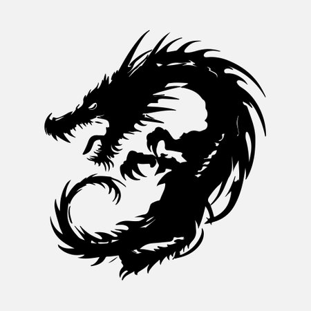 Dragon head vector illustration isolated on white background. Tattoo design.のイラスト素材