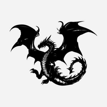 Black dragon silhouette isolated on white background. Vector illustration for your designのイラスト素材
