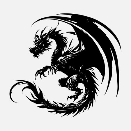Dragon. Black and white vector illustration. Isolated on white background.のイラスト素材