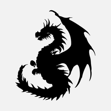 Dragon silhouette. Black silhouette of a dragon. Vector illustration isolated on white background.のイラスト素材