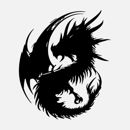Vector image of a dragon on a white background. Tattoo design.のイラスト素材