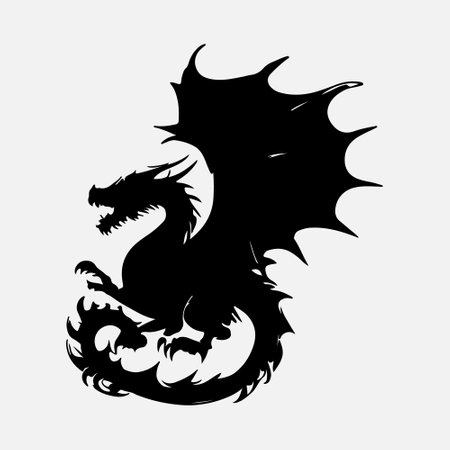 Dragon tattoo. Black silhouette of a dragon on a white background.のイラスト素材