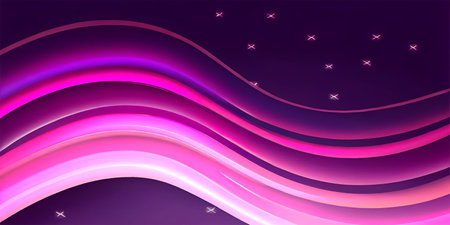 Abstract background with purple and pink waves and stars. Vector illustration.の素材