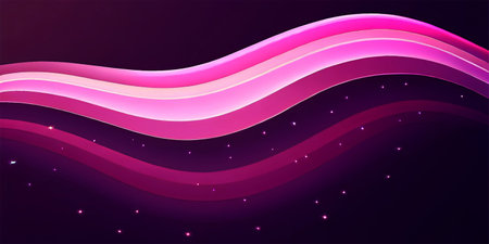 Abstract background with pink wavy lines and stars. Vector illustration.の素材