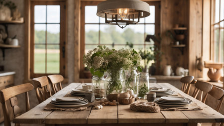 Beautiful table setting in a rustic style. Vintage interior.の素材