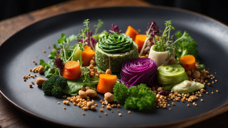 Vegetable salad with avocado, carrots, beetroot, cucumber, asparagus and nutsの素材