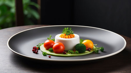Vegetable salad in a plate on a dark wooden background.の素材