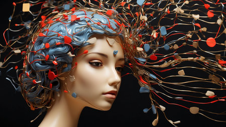 Portrait of a female head with flowing hair. 3d renderingの素材