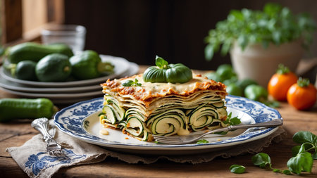Zucchini lasagna with ricotta and zucchini fillingの素材