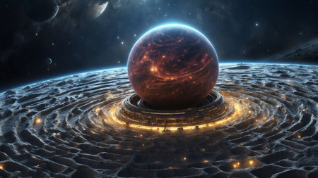 Planet in space. Science fiction art. Solar system. 3D renderingの素材