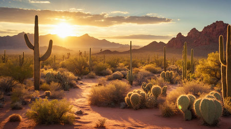 Sunset over Saguaro National Park, Arizona, USA.の素材