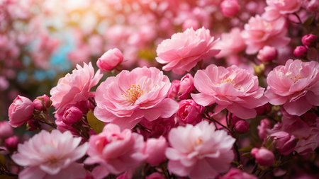 Beautiful pink sakura flowers blooming in the garden in springの素材
