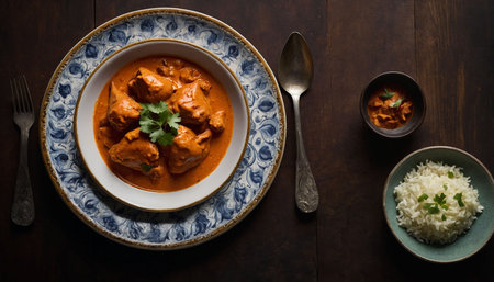 Chicken tikka masala in a bowl on wooden background.の素材