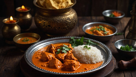 Chicken tikka masala or chicken tikka masala with riceの素材