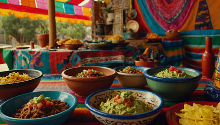 Traditional mexican food on a mexican table in Mexicoの素材