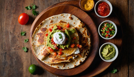 Mexican quesadilla with guacamole, tomatoes and avocadoの素材