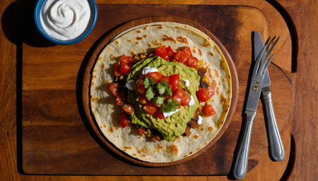 Mexican quesadilla with guacamole, tomatoes and avocadoの素材