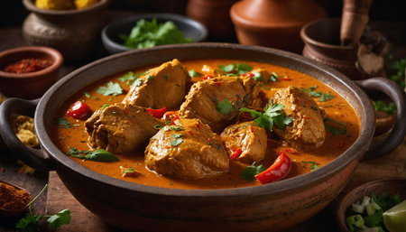 Chicken tikka masala in a clay bowl. Indian cuisineの素材